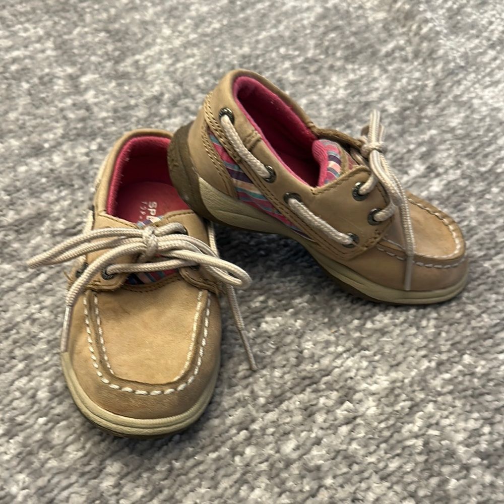 Sperry top-sider boat shoes tan with pastel plaid size 7